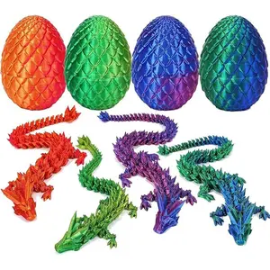 4 Pcs 3D Printed Dragon Egg, 3D Printed Dragon with Egg,3D Printed Dragon Eggs with 8.7 inch Dragon & 3.35 inch Egg for Stress Relief Pet Sculpture Easter Basket Filler.