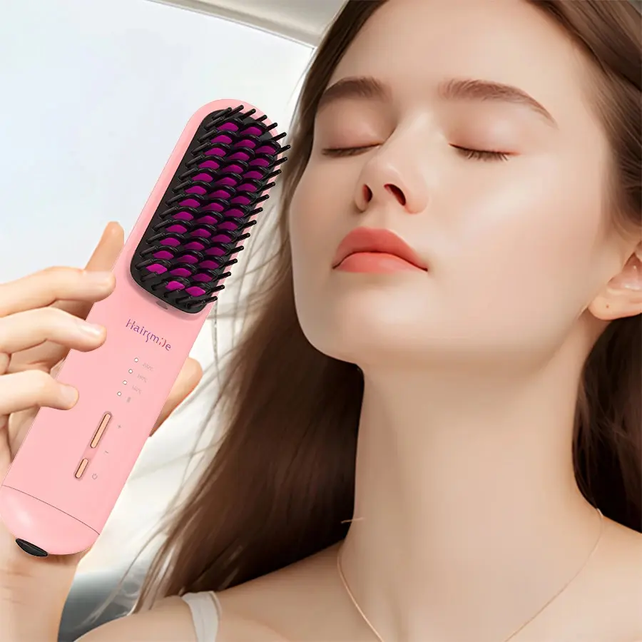 Unisex 2-in-1 Hair and Beard Straightener Brush - Cordless Portable Hot Comb Beauty Product with USB Charging, 3 Heat Settings for High-Speed Frizz Control, Beauty Products