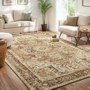 Washable Vintage Rugs - 5x7 Bedroom Area Rugs, Large Indoor Machine Washable Non-Slip Rugs for Living Room, Dining Room, Kitchen, Classroom, Office, Soft Low Pile Vintage Floor Carpets