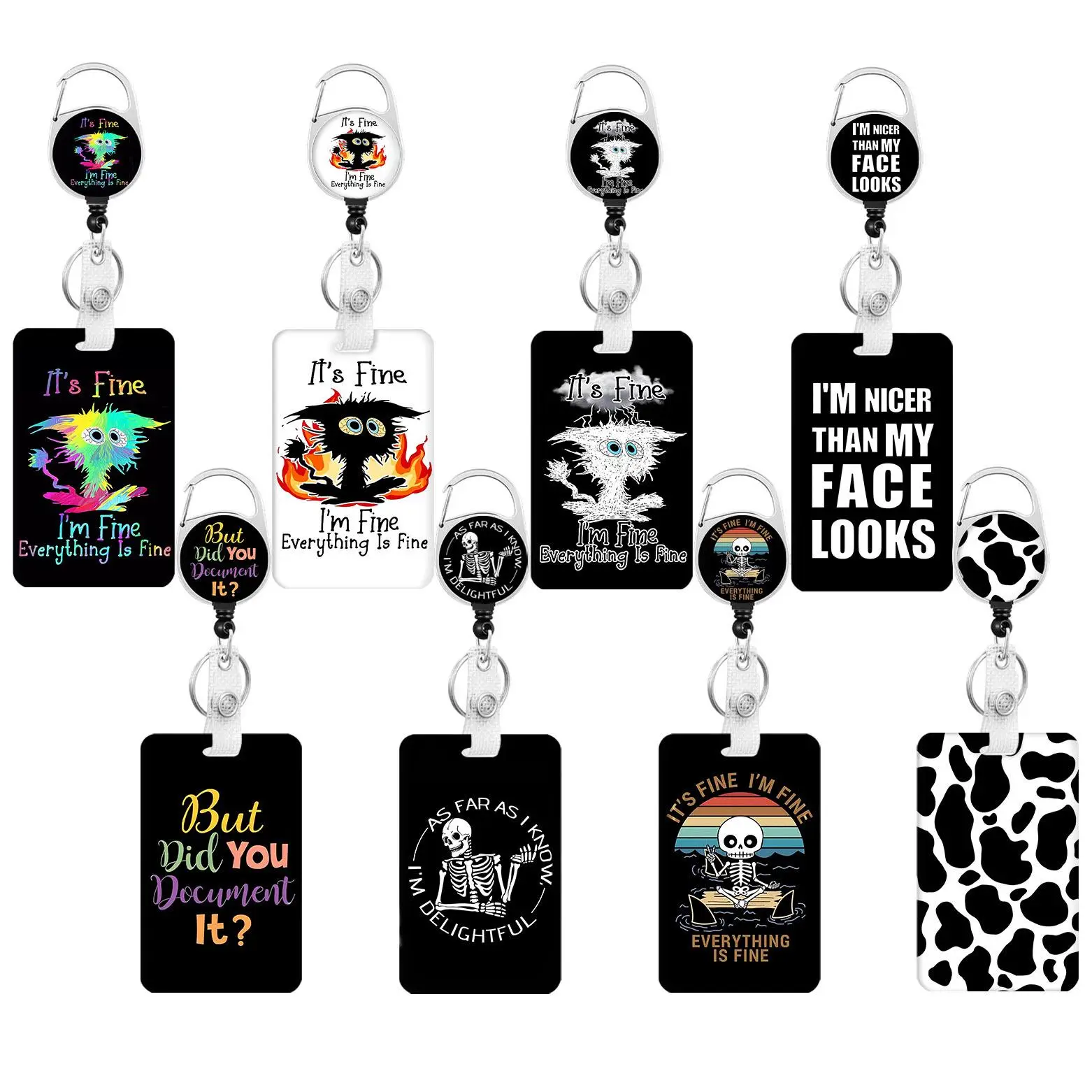 Acrylic Colorful Pattern ID Badge Holder, 1 Count Card Holder with Retractable Reel, Identification Badges Holder for School Nurse Office Outdoor