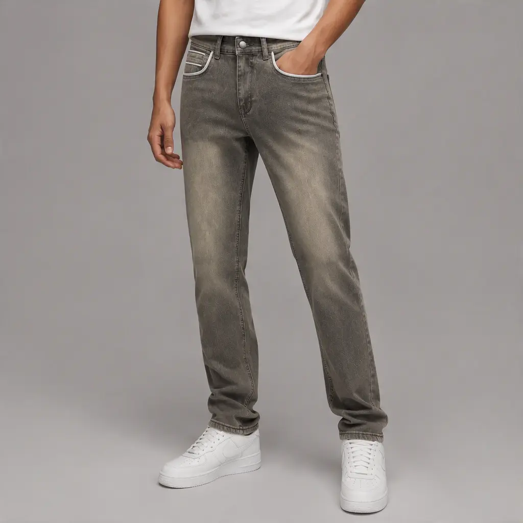 Men's Retro Classic Stone Washed Straight Fit Plain Jeans, Breathable All-Seasons Below-Ankle Casual Denim Trousers