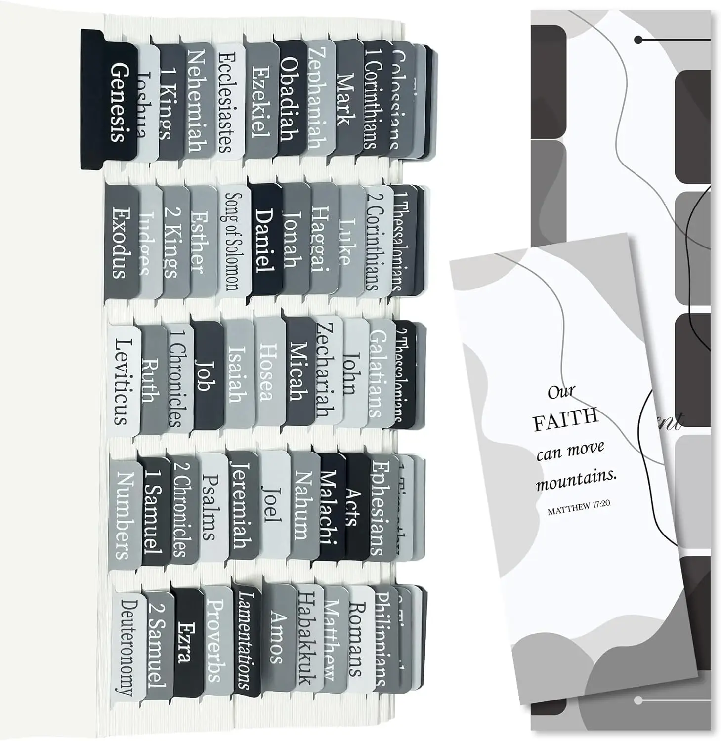 Black & Grey Bible Tabs for Men/Women/Kids, Laminated Catholic Bible Index Tabs, Bible Study Journaling Supplies, Large Print for Old and New Testament, with 19 Blanks, Tear-Resistant & Waterproof