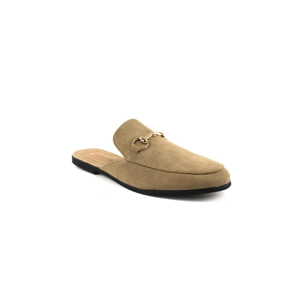 Mens Backless Tan Suede Slip On Loafers Gold Buckle Mule By AZARMAN