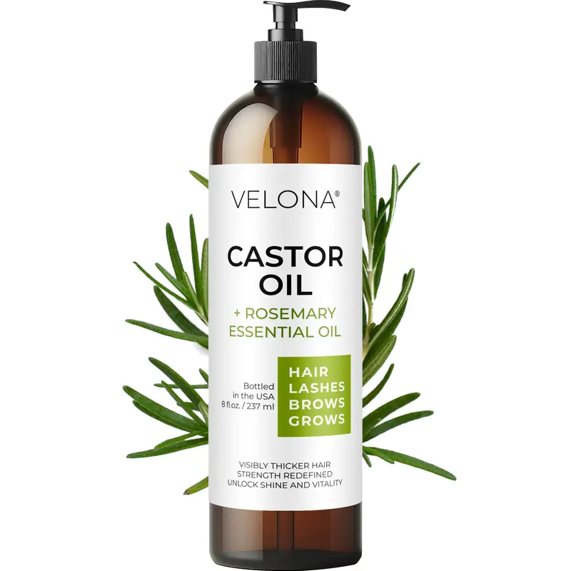 Velona Castor Oil with Rosemary Oil - 8 Fl Oz Alcohol-Free Chemical-Free Non-GMO Hair Growth Product for Adults, Scalp Moisturizer with Moisture & Smooth Benefits, Natural Eyelash & Eyebrow Care