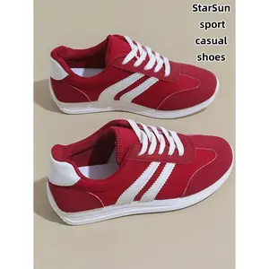 Women All Season New Multi-Function Orthopedic Shoes, Waterproof Non-Slip Easy-Clean Round Toe Low-Top Casual Shoes, Flat Comfortable Versatile Sneakers, Color Block Retro Skate Shoes, Red/Green/Yellow, Size 35-43 Plus S