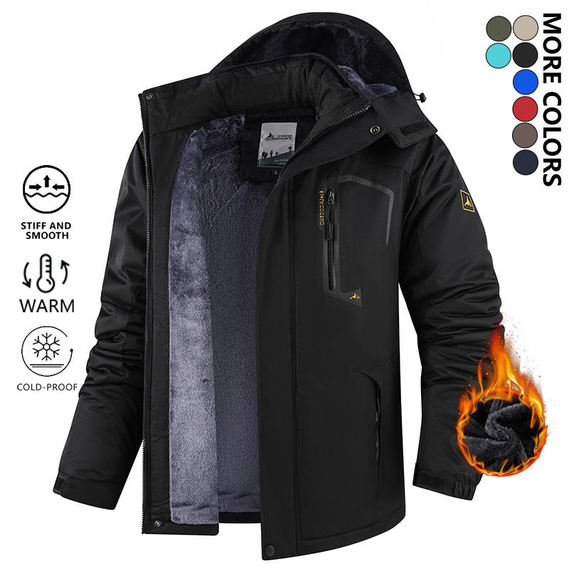 Men's Winter Ski Snow Jacket, Waterproof Warm Fleece Lined, Outdoor Mountain Hooded Coat, Sports Breathable Shell, Suitable for Men's Outdoor Activities