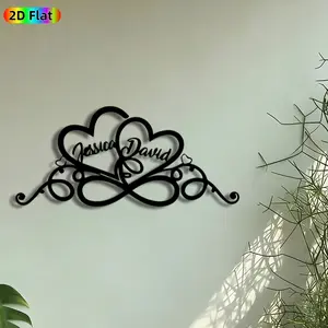 1pc Double Hearts with Names Metal Wall Art, Infinity Hearts Statue Mural, Intricate Craftsmanship, Perfect for Valentines Day, Anniversary Decor, Perfect for Bedroom Living Room Wedding Venue Decor, Ideal Gift for Romantic Decor Enthusiasts.