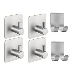 6-Packs Adhesive Hooks Heavy Duty Wall Hooks Waterproof Stainless Steel Hanger for Hanging Coat, Hat,Towel Robe Hook Rack Wall Mount- Bathroom and Bedroom Accessory
