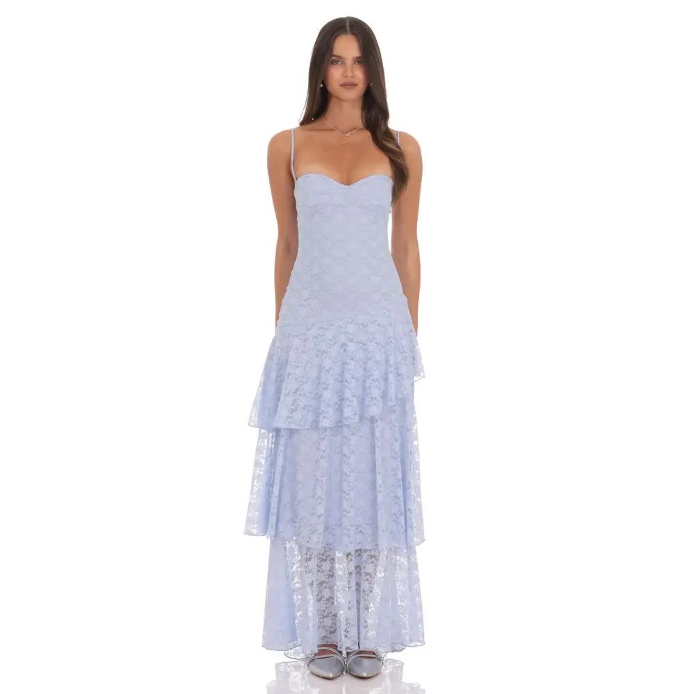 Sweetheart Neckline Tiered Ruffle Skirt Maxi Dress