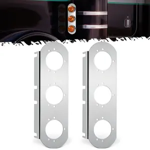 Partsam 1 Pair Front Air Cleaner Lights Bracket with 3 Watermelon Light Holes Cutout, 304 Stainless Steel, Light Not Include