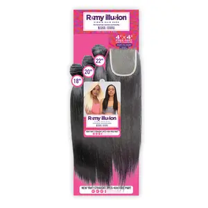 Janet Collection Weave Remy Illusion New Yaky Straight 3Pcs with 4X4 Free Part Lace Closure