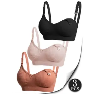 3PCS Maternity Nursing Bra, Solid Color Breastfeeding Bra, Soft Wireless Pregnancy Underwear
