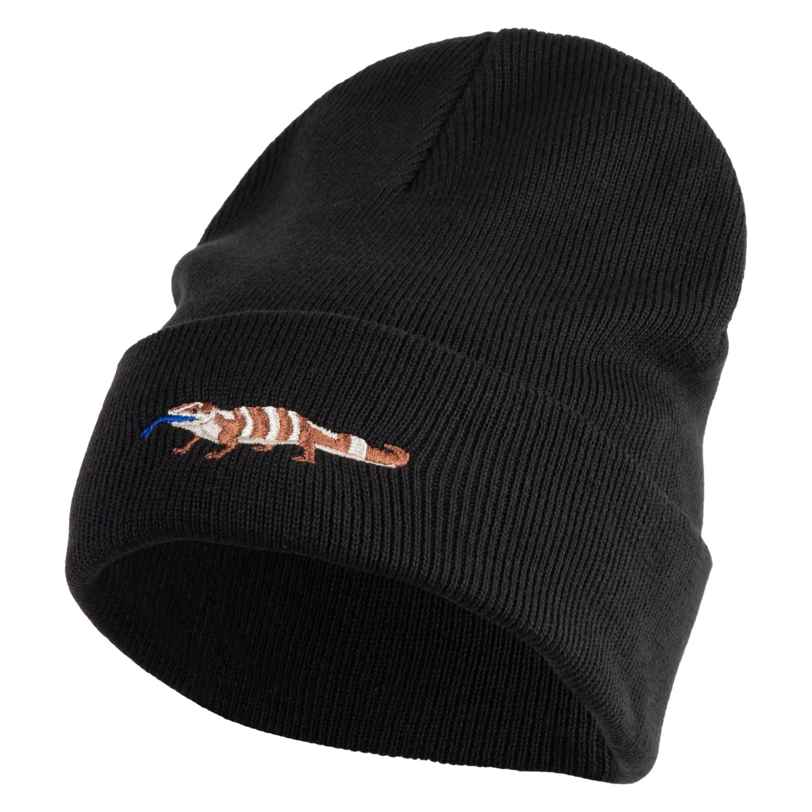 Blue Tongued Skink Embroidered Big Size Cotton Long Knitting Beanie