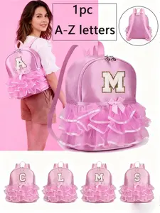 1 nylon zipper closure A-Z 26 letters fashion lace dance bag, ballet bag, practice double-shoulder Latin dance backpack, suitable for daily use (zipper random)