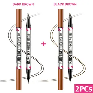 iMethod Curved Eyebrow Pen - 2-Pack for Perfect Color Matching, Dual-Ended Brow Pen with Micro-Fork-Tip Applicator, Waterproof Makeup