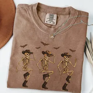 Dancing Cowboy Skeletons Comfort Colors®  90s Vintage Style Tshirt Retro Y2k Skeleton Shirt Skull Funny Shirt Halloween Gift Gag Tees BTJ