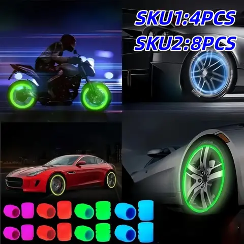 Car Tire Valve Stem Cap, Luminous Car Tire Valve Stem Cover, Durable ABS Tire Air Cap Cover for Car, Bicycle & Motorcycle, Automotive Car Accessories