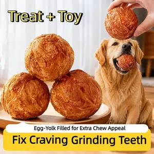 [Treat+Toy]Dog Chew Ball Treats -Duck Jerky Dental Ball for Small & Large Dogs-Durable Beef-Hide & Egg-Yolk Toy Treats,Natural Healthy Training Toys & Snacks
