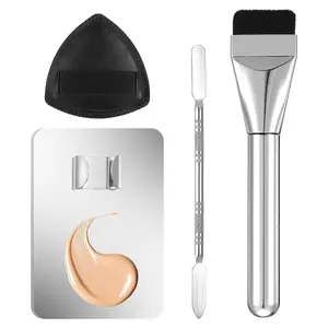 4-Piece Makeup Foundation Palette Set, Includes Makeup Spatula, Brushes, Pastry Tray, Sponge Puff Accessories for Women & Girls Makeup Tools Set