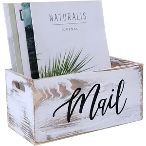 Countertop Mail Organizer and Key Holder for Desk Mail Basket Letter Organizer Caddy Dorm Rustic Home Decor Mailbox White 5.5*5.5*11.4 Inch