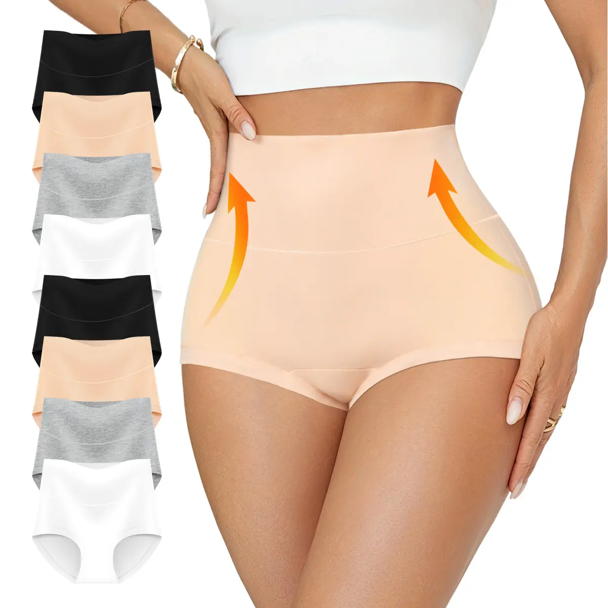 HOTCOM Women's Plus Size S-4XL High Waist Tummy Control Underwear 4/8-Pack Soft Comfortable Full Coverage Briefs Breathable Seamless Stretchy Fabric for Everyday Wear All-Day Comfort Basic Panties Womenswear Minimalist summerwins