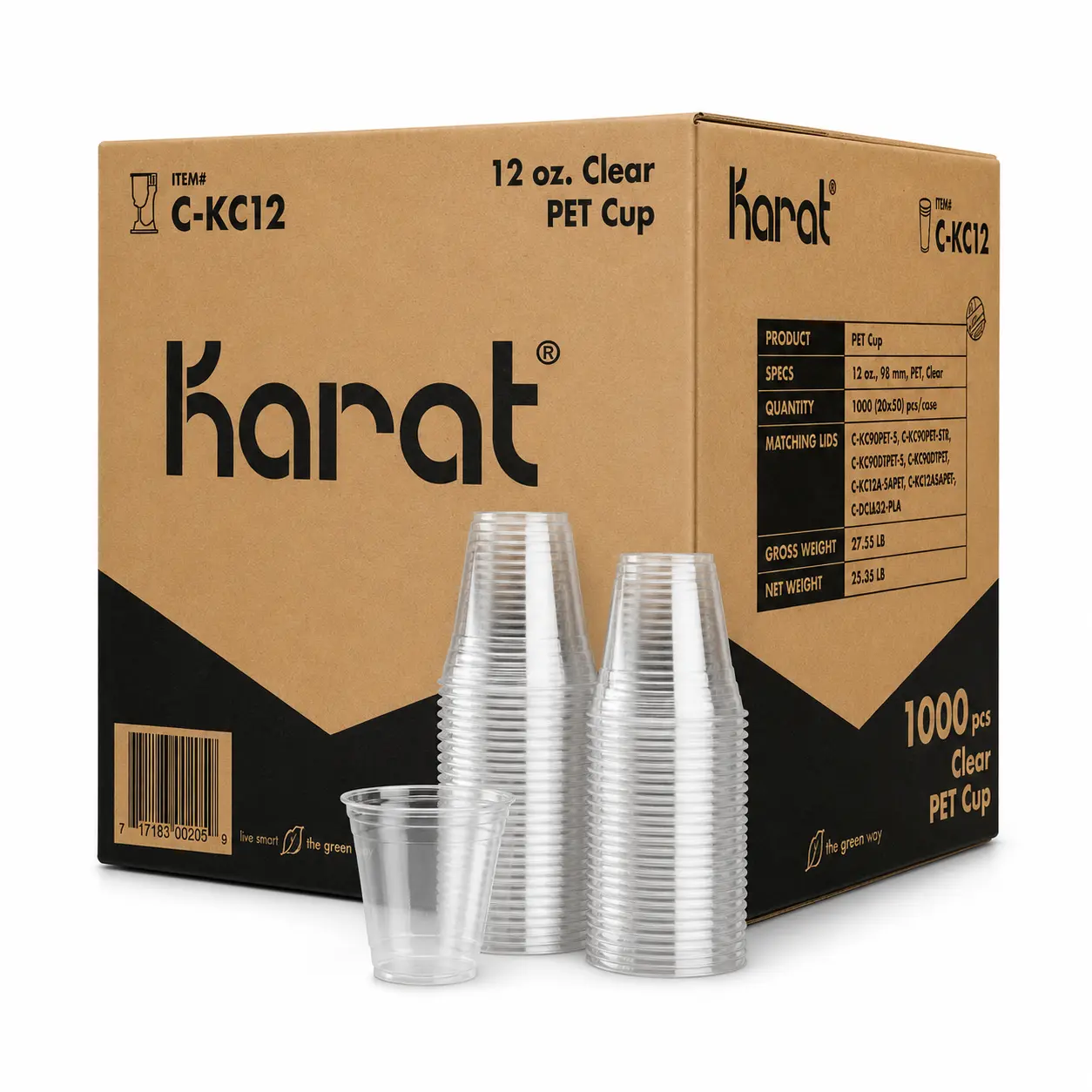 Karat 12oz Clear PET Cups for Iced Coffee, Matcha, Bubble Tea & Soft Drinks Crack-Resistant Lightweight 98mm Top Diameter