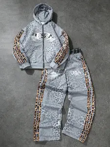 Autumn Winter Leopard Print High Hoodie Set, Unisex Athletic Graphic Fitted Sweatshirt, Y2K Style, Fall & Winter Fashion