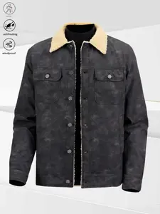 A men's faux shearling collar coat with a retro casual style, the faux shearling collar adds warmth, multiple pockets are practical and feature a vintage vibe, classic button design, perfect for everyday wear or hanging out with friends at a vintage coffe