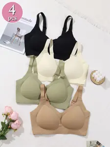 Plus Size Women's Wireless Front Closure Bra, Soft support lift prevents sagging, high elastic fabric fits curvy figure perfectly, wider side wings smooth underarm fat, skin friendly breathable material for all day comfortable wear