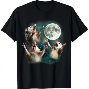 Three Possum Moon | 3 Opossum Funny Weird Cursed Meme T-Shirt