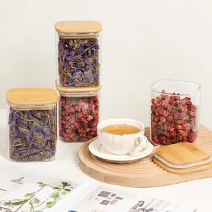 Square Pantry Storage Jars with Bamboo Lids Set of 8, Food Containers Kitchen Storage Jars (4*25oz + 4*46oz)