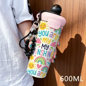 600ML Insulated Tumbler with Straw and Beaded Bracelet, Stainless Steel, Leak-Proof, Keeps Cold/hot, Ideal for Home, Commute, Travel, Gift, Flasks