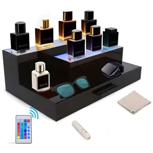 LED 3 Tier Stand-Cologne Organizer for Men with Storage Drawer Cologne Stand for Men & Perfume Organizer- Display Riser | with Free Travel Size Perfume Bottle and Microfiber-polishing Towel