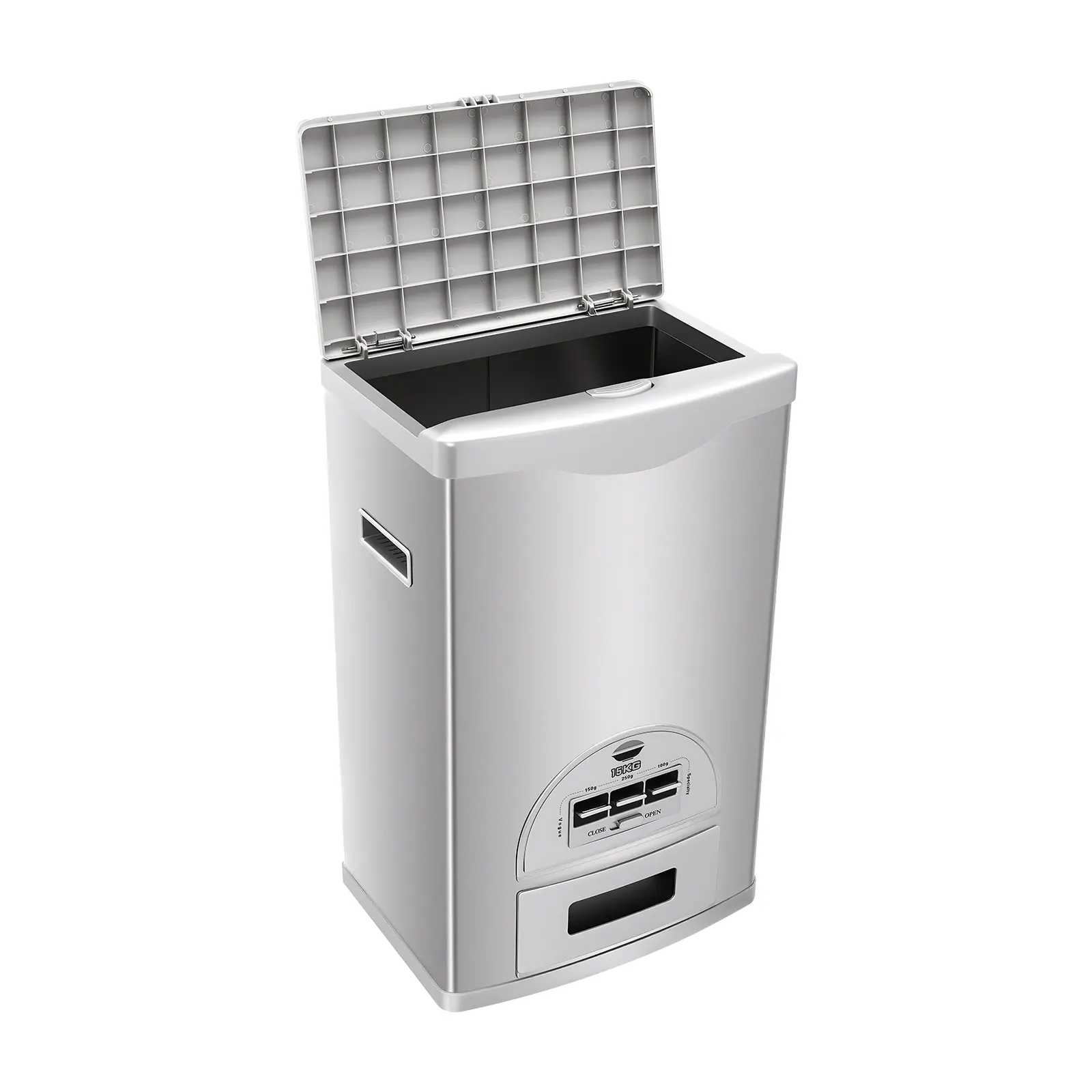 Stainless Steel Rice Storage Container - Home Supplies for New Homeowners, 15kg/33lbs Large ABS Secure Dry Food Dispenser, Food-Safe Ready-to-Use Silver Kitchen Pantry Container