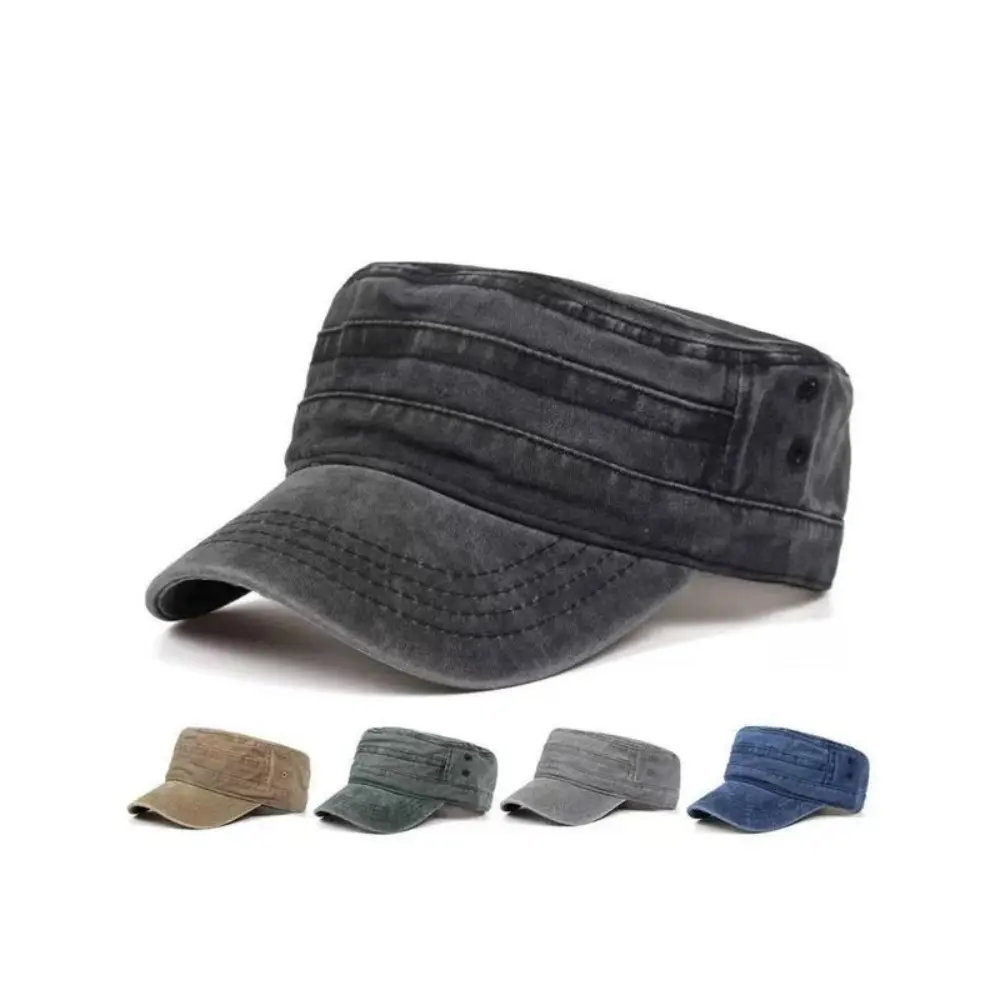 Retro Flat-Top Army Cap, a Unisex Solid Color Sun Hat - Adjustable for Casual Outdoor Wear with UV Protection, Adjustable Caps, Casual Outdoor Hat, Outdoor Hats
