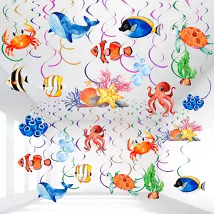 54 Pcs Under The Sea Party Decorations Ceiling Hanging Swirls Ocean Party Decorations Sea Animals Fish Themed Party Supplies Baby Shower Mermaid Birthday Beach Party Favor for Kids Boys Girls