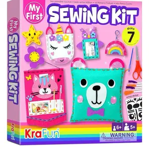 My First Sewing Kit for Beginner Kids Arts & Crafts, 7 Easy DIY Projects of Stuffed Animal Dolls and Plush Pillow Craft, Instructions & Felt, Gift for Girls, Boys, Learn to Sew, Embroidery