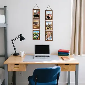 QUTREY 5x7 Collage Frame Set, 6 Photo Openings Wall Display, Rustic Brown, 2 Pack