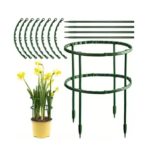 Four-Piece 9.84 Inch Plastic Plant Support Rings, Ideal for Greenhouse Gardens, Semi-Circular Adjustable Stakes, Easy Height Fixing