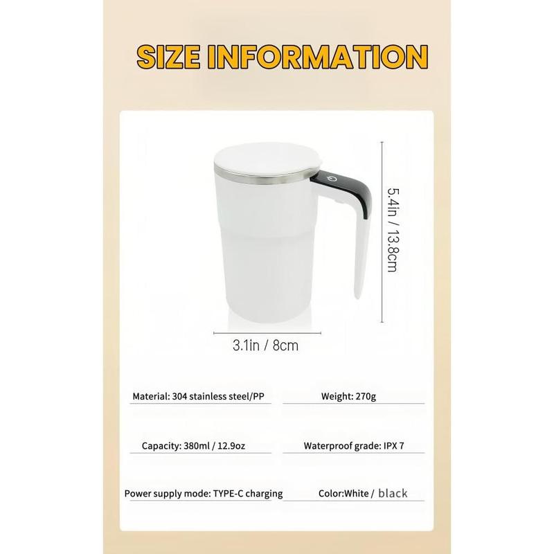 13 OZ Automatic Stirring Coffee Cup, Coffee Cup with Magnetic Capsule, with Temperature Display Function, Suitable for Coffee, Beverages, Hot Cocoa, Coffee Bar Drinkware, Reusable USB Rechargeable Cup Travel Mug Reusable Black Coffee