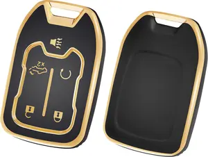 Car Key Fob Cover Compatible with GMC, Key Fob Case Shell Fits for Chevy Suburban Silverado GMC Sierra Terrain Acadia 1500 2500HD 3500HD Car Accessories Smart Remote Key Holder, Gold Black