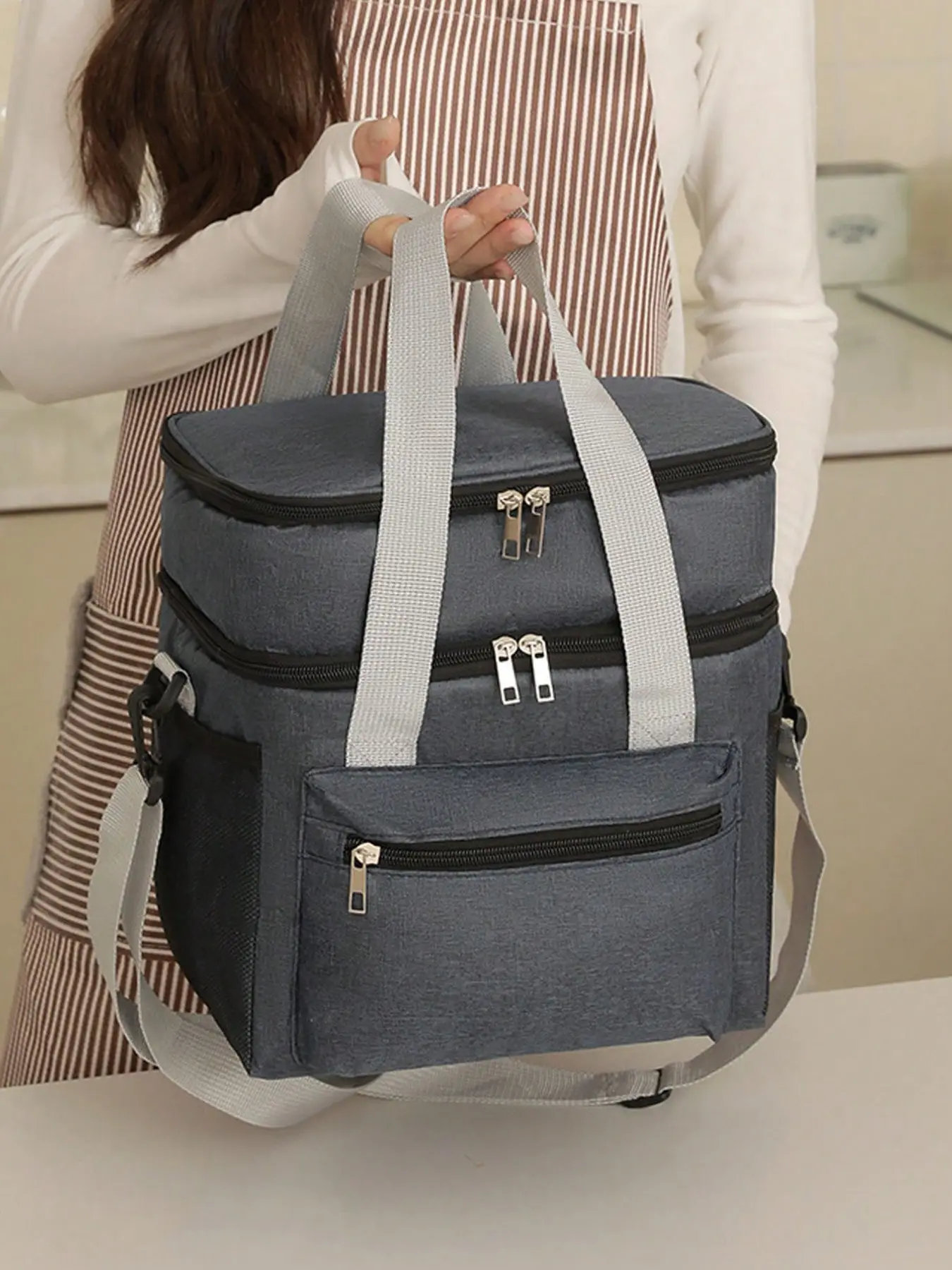 1pc Double layer insulated lunch box bag for office workers, large capacity hand-held bag for students, durable lunch bag, Reusable lunch bag, Portable lunch bag, outdoor picnic bag, Insulated lunch bags