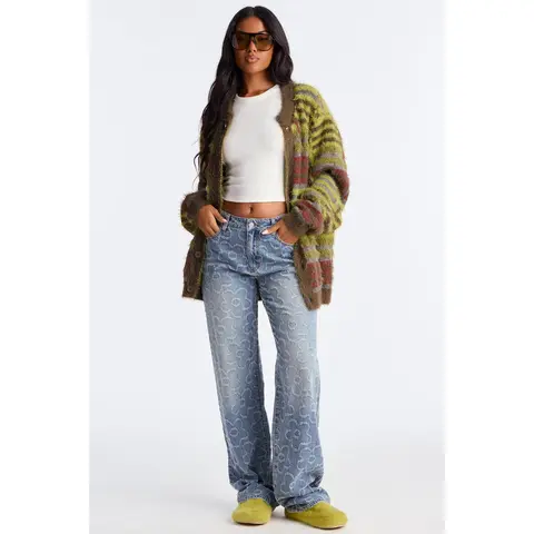 Tall Flower Power Jacquard Wide Leg Jeans - Medium Wash