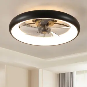 Ceiling Fans with Lights, 20" Flush Mount Ceiling Fan with Remote & APP Control, Black Low Profile Ceiling Fan with 6 Wind Speeds, Smart Dimmable LED Ceiling Fan for Bedroom, Living Room