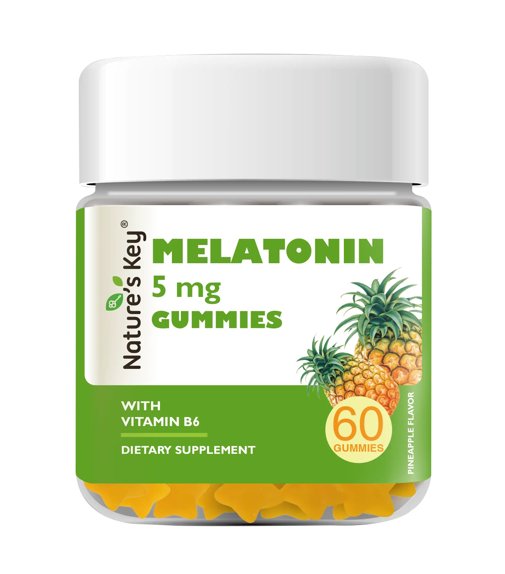 [Summer Sale] Nature's Key Melatonin Gummies for Kids & Adults, 5mg Dose Gummy with Vitamin B6, Non-GMO,Gluten-Free-Natural Pineapple Flavor 60 Count