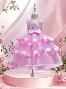 Toddler Girl's Floral Embroidery Tulle Dress, Cute Puff Sleeve Square Neck A Line Dress for Party Wedding Guest, Kids Clothes for All Seasons, Toddler Outfit