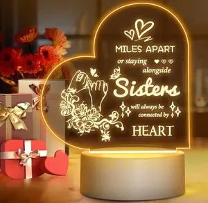 Sisters Gifts Acrylic Night Lamp For Sisters, Birthday Gifts, Christmas Gift for Stepsister from Brother Cousins Gifts for Women Friends Bedside Night Light Room Decoration