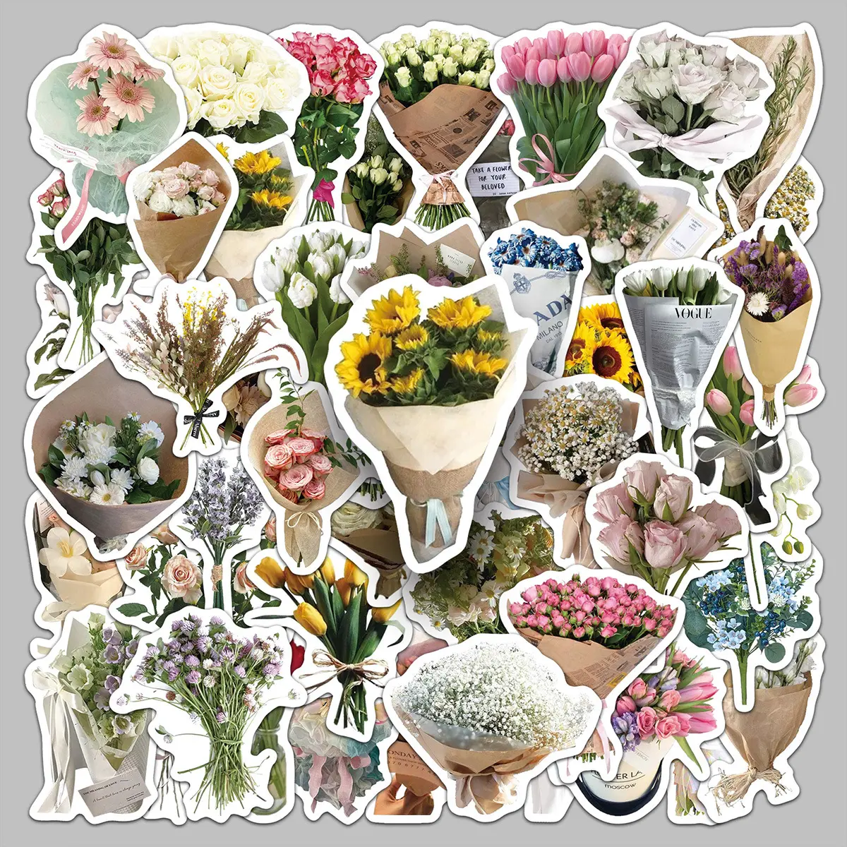 50PCS Bouquet Ins Cartoon Plant Personalized Pattern Decorative Graffiti Series Stickers, Suitable for Faith Based Designs Such As Scrapbooks, Diaries, Laptops, Water Bottles, Cars, Etc., Gifts with Positive Information, Decal for Cars