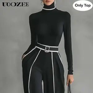 UOOZEE Women's Spandex Rayon Knit Turtleneck Pullover - Autumn Winter Lightweight Basic Long Sleeve Skinny Minimalist Black Top, Ideal for Office Meetings & Dinner Dates (Sizing Runs Small; Check Size Guide or Order Larger),summervibes