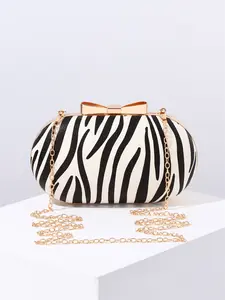 Elegant Women's Clutch Evening Bag, Zebra Print Design, Metal Chain Strap Shoulder Bag, Perfect for Weddings & Parties